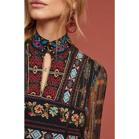 Anthropologie Akemi + Kin Sheria Metallic Embroidered Boho Dress 2P - Picture 3 of 9